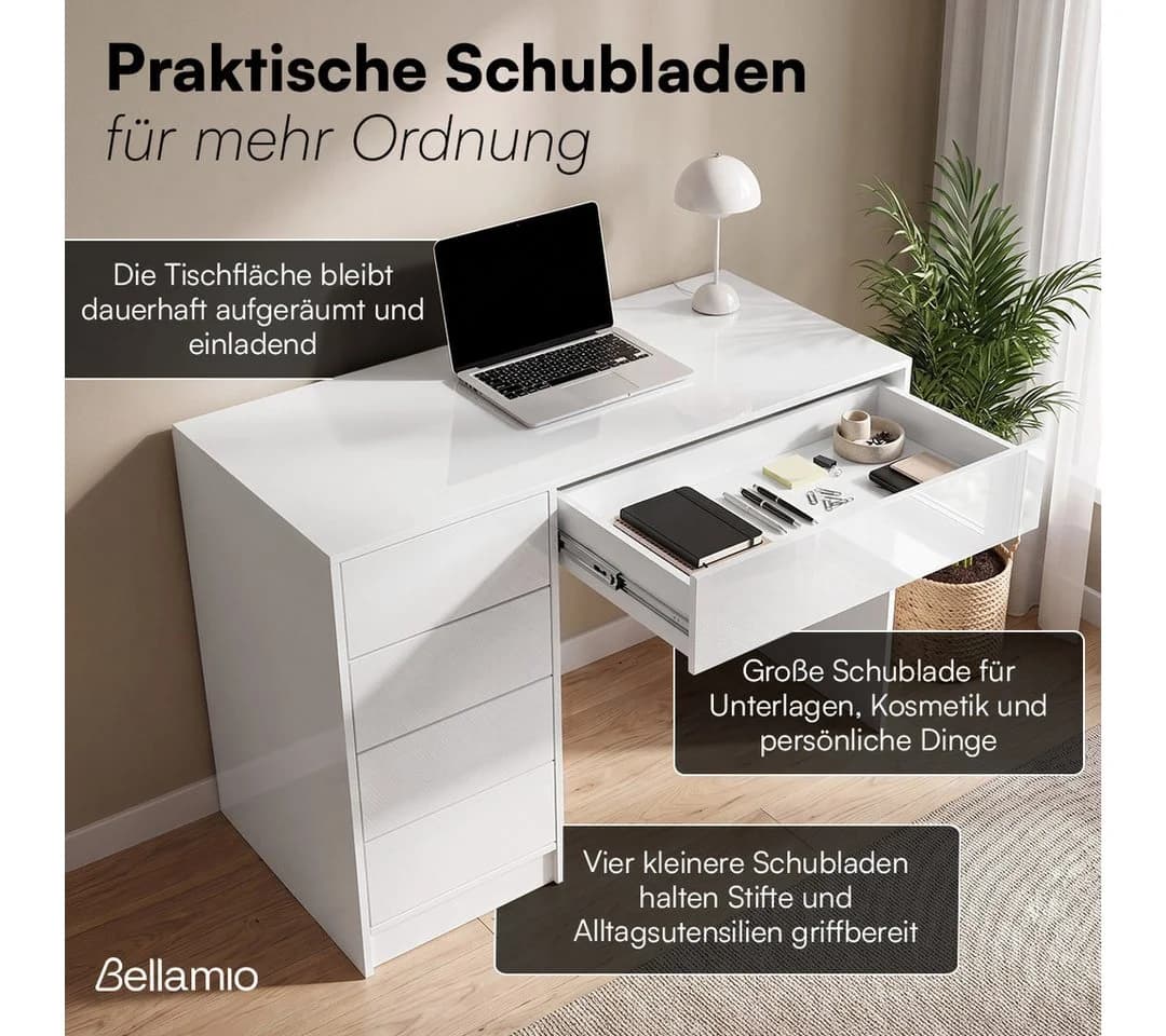 Bellamio Schreibtisch Livny mit 5 Schubladen und Wolkenstuhl