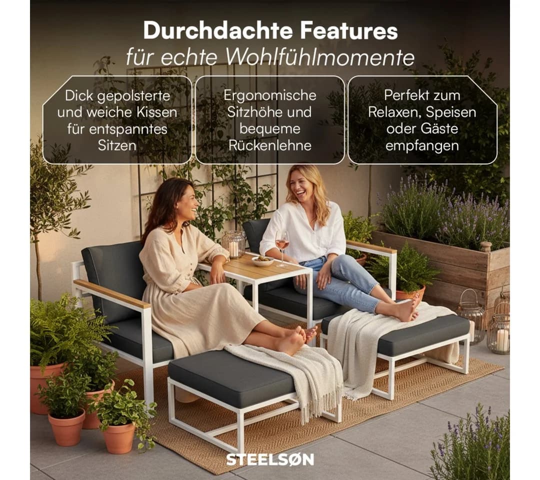 STEELSØN Sitzgruppe Asteri 5-teilig mit Sesseln, Hockern & Tisch - Bild 5