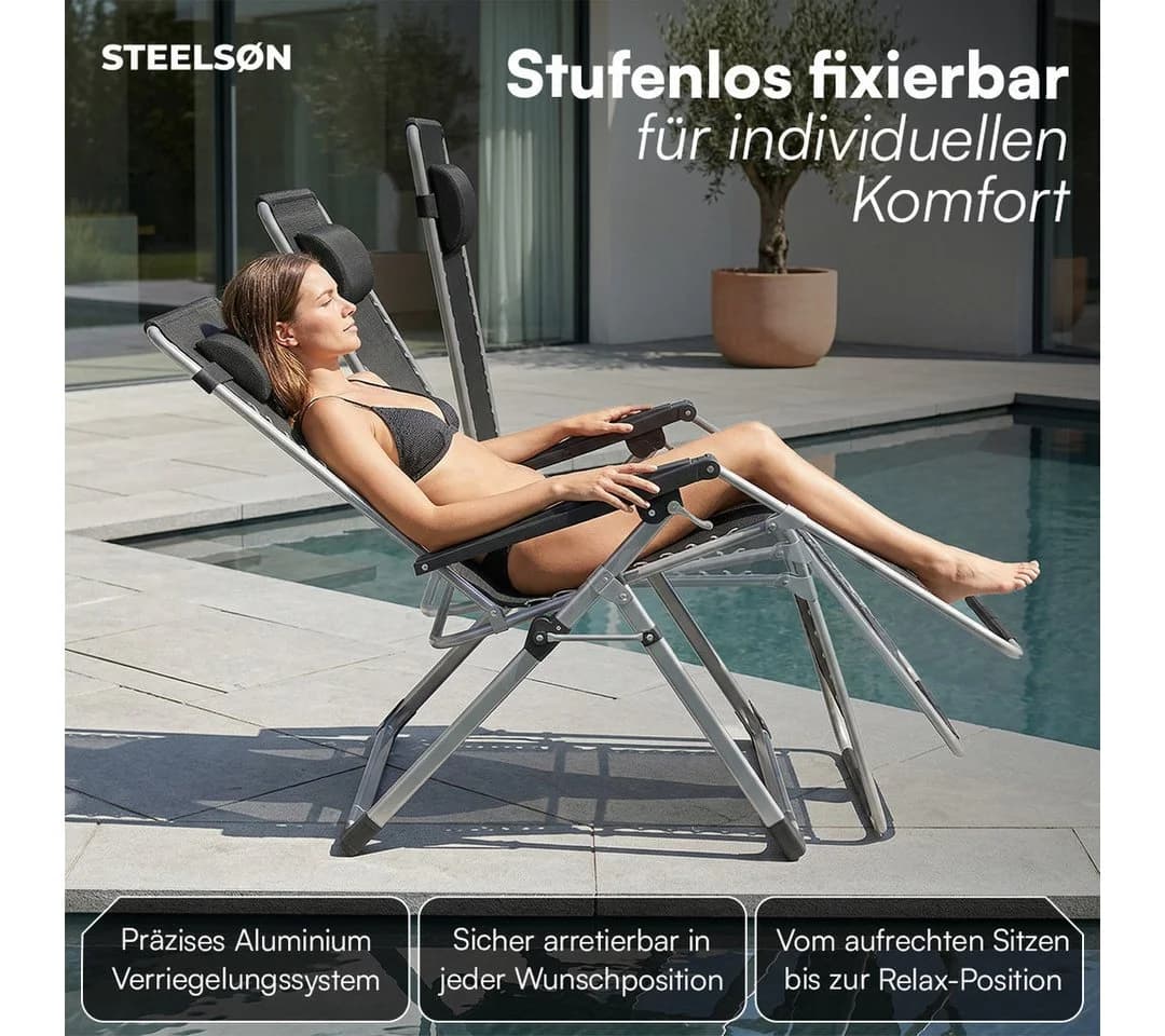 STEELSØN Lysira Zero-Gravity Gartenliege Schwarz/Silber - Bild 5