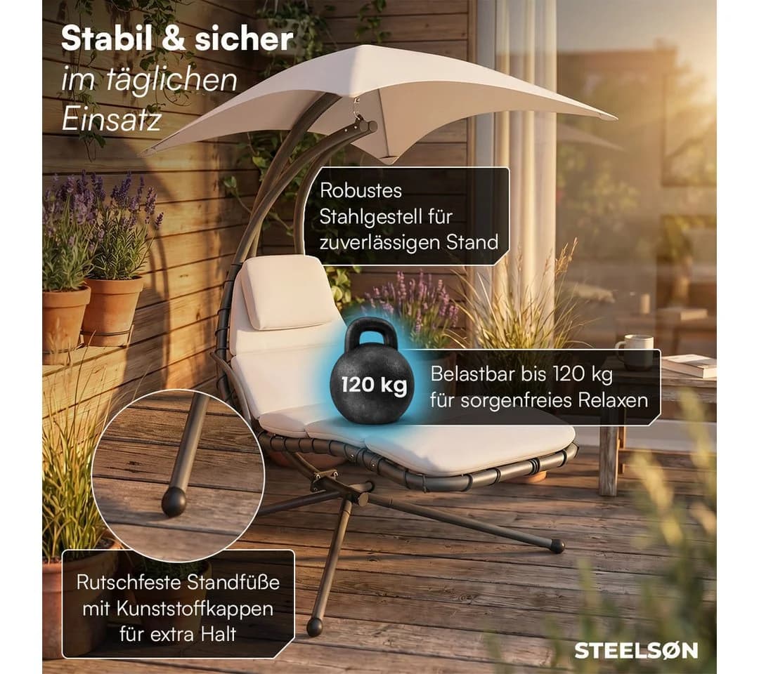 STEELSØN Schwebeliege Nyria mit Sonnendach Beige - Bild 3