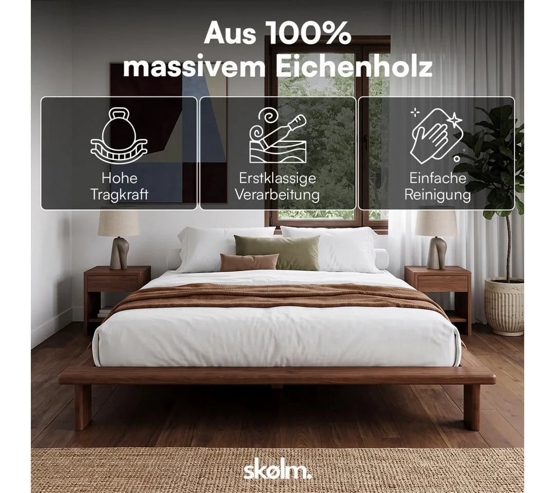 skølm Futonbett Skald Massivholz Eiche Braun Lackiert