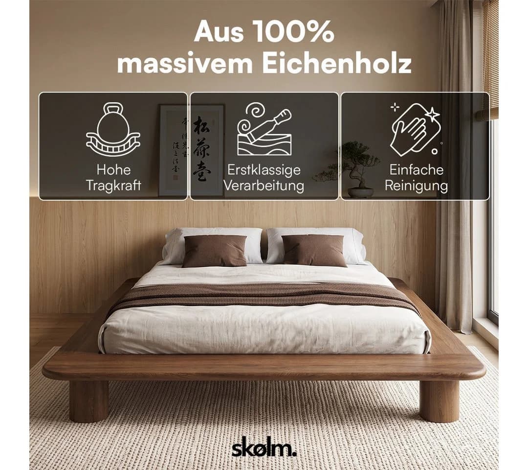 skølm Futonbett Vestri Massivholz Eiche Walnussoptik