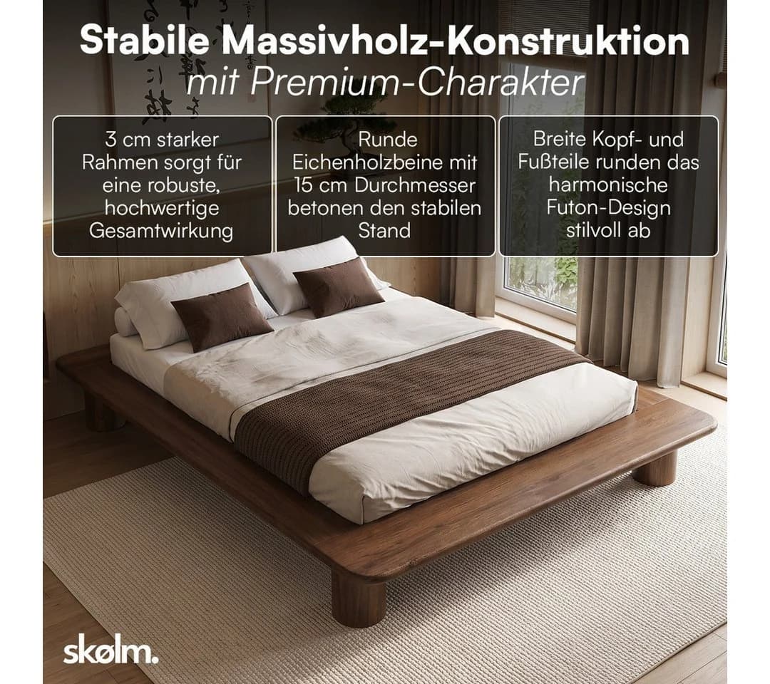 skølm Futonbett Vestri Massivholz Eiche Walnussoptik - Bild 4