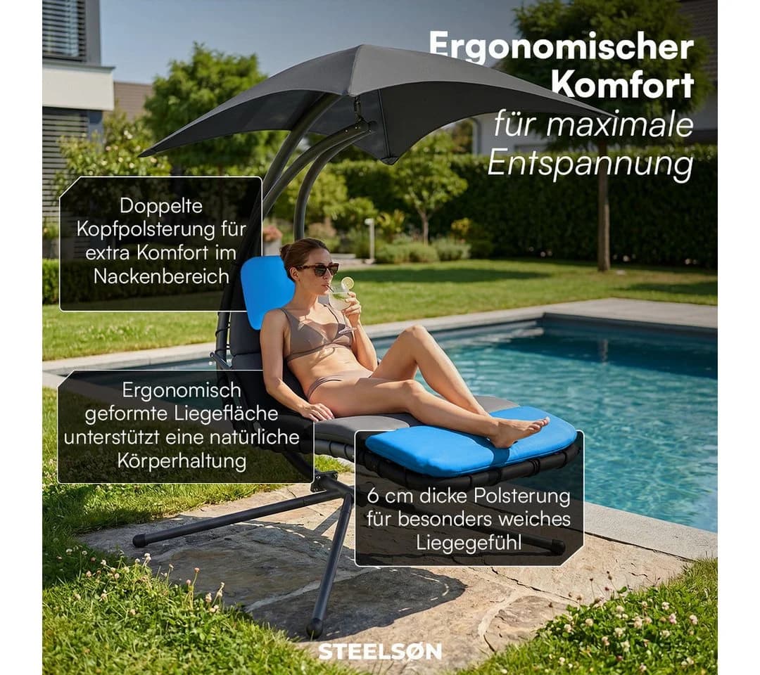 STEELSØN Gartenliege Nyria mit Sonnendach und Kissen