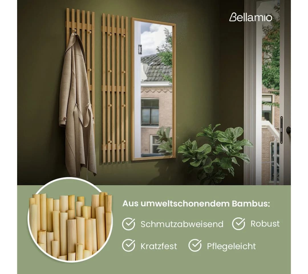 Bellamio Garderobenpaneel Sava mit 8 Haken aus Bambus - Bild 3
