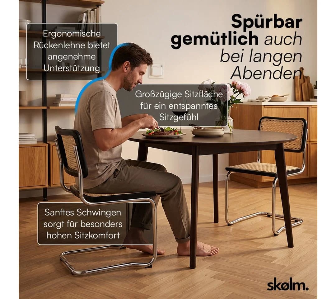 skølm Esszimmerstuhl Langhus Schwingstuhl 4er-Set Rattanoptik Kautschukholz - Bild 4