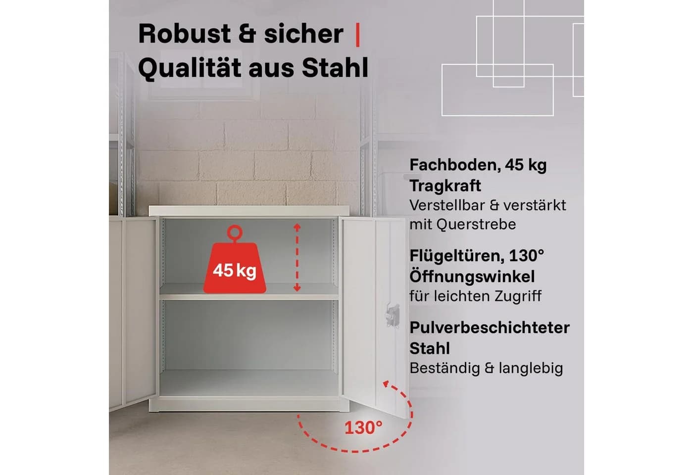 LagerZwei Aktenschrank Stahlschrank 90x90x40 cm abschließbar grau/weiß