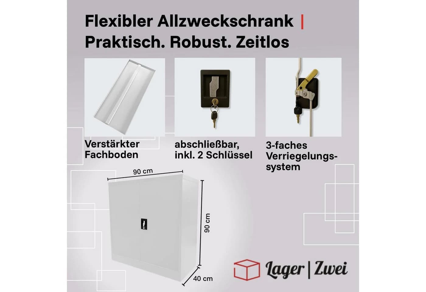 LagerZwei Aktenschrank Stahlschrank 90x90x40 cm abschließbar grau/weiß - Bild 3