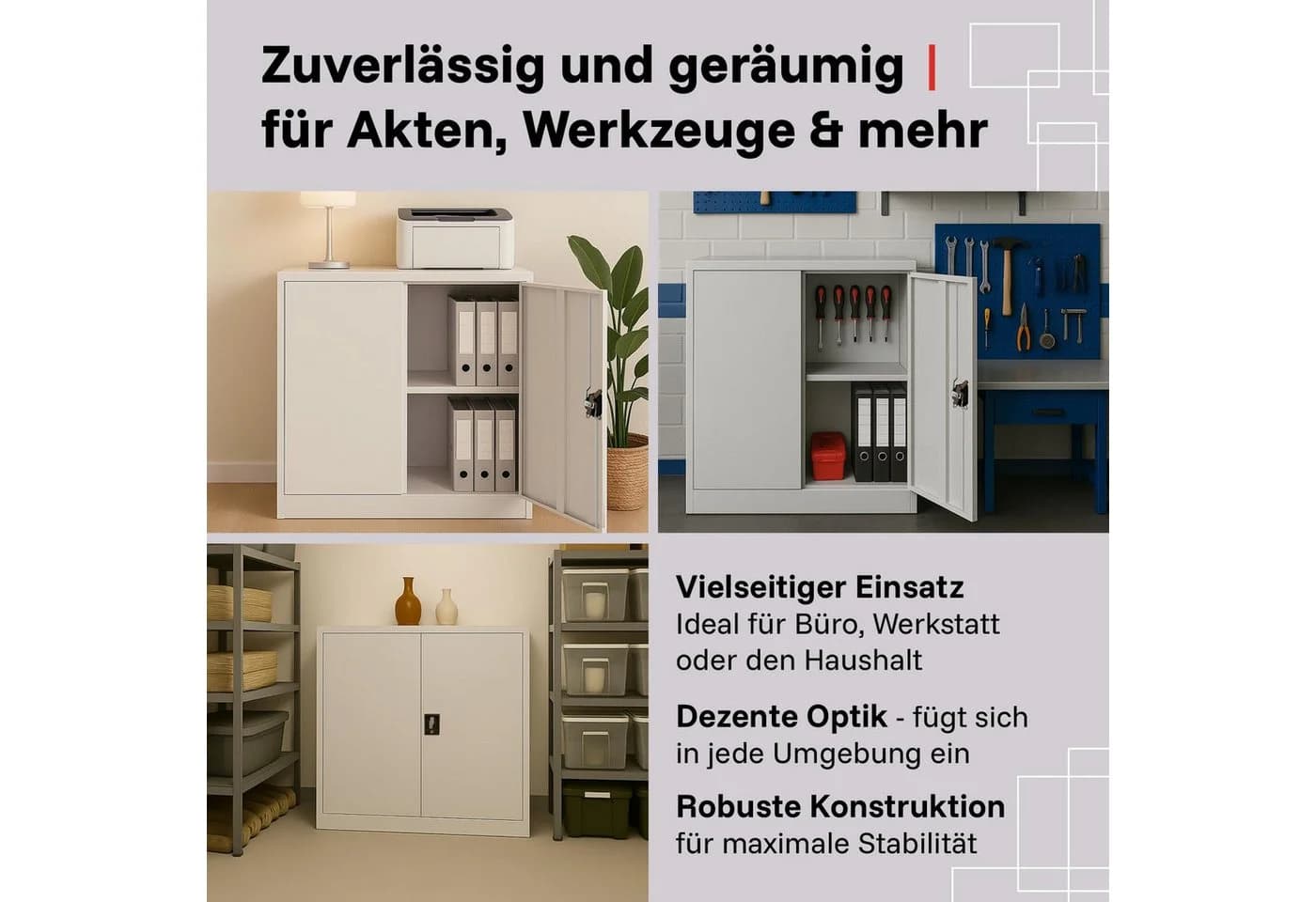 LagerZwei Aktenschrank Stahlschrank 90x90x40 cm abschließbar grau/weiß - Bild 4