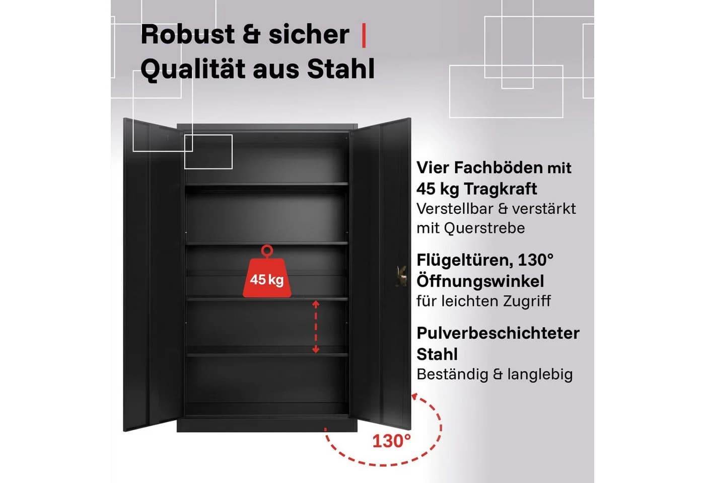 LagerZwei Aktenschrank Stahlschwarz 3-fach verriegelt 4 Böden