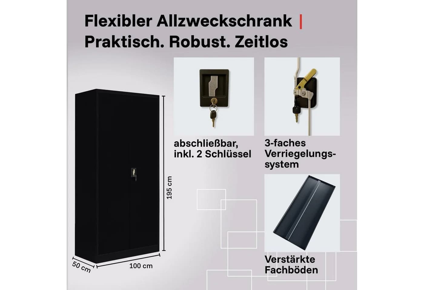 LagerZwei Aktenschrank Stahlschwarz 3-fach verriegelt 4 Böden - Bild 3