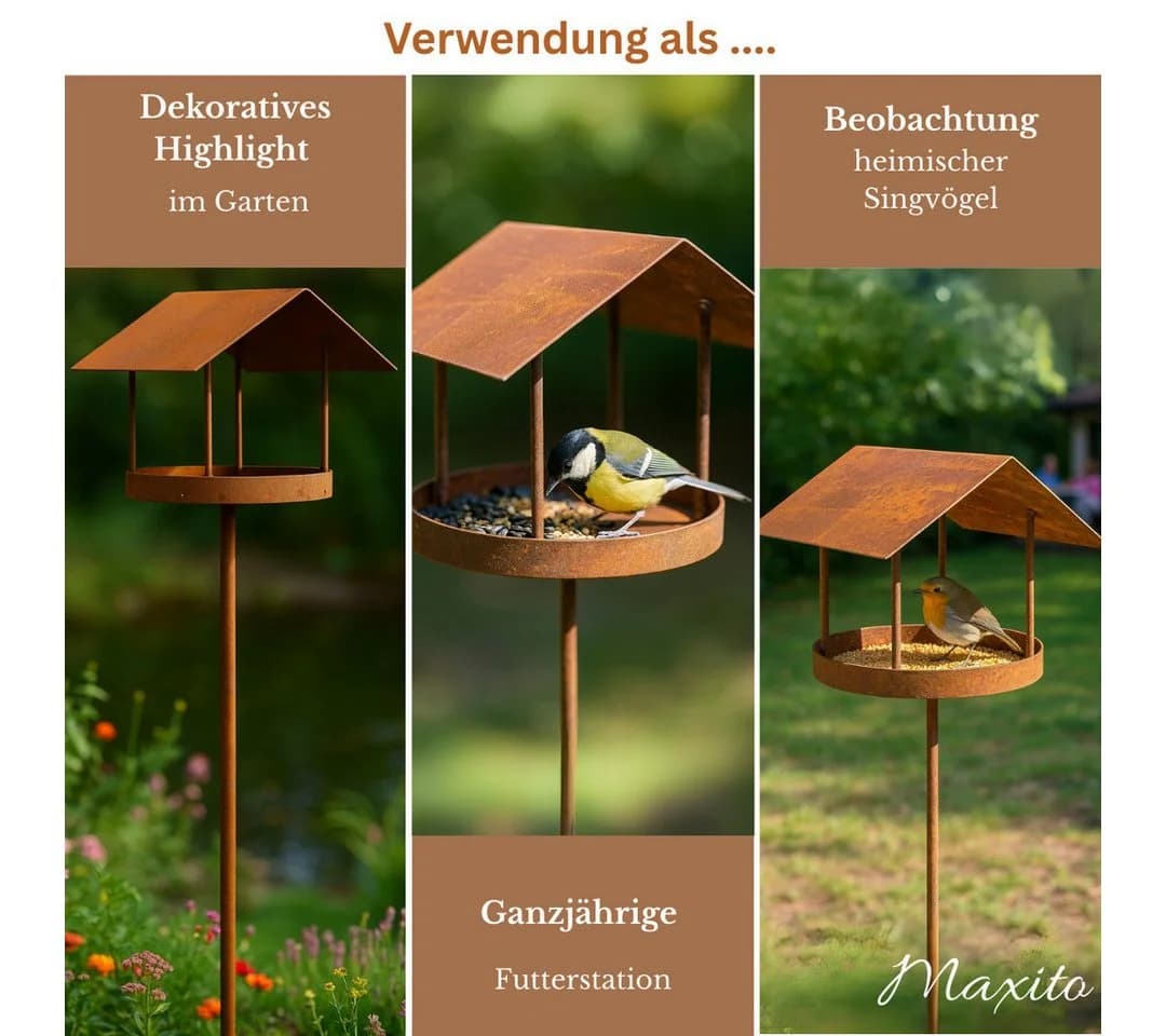 Maxito Vogelhaus mit Ständer wetterfest Metall rustikal - Bild 4