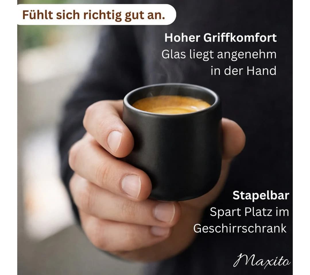 Maxito Espressotassen Set 2-tlg. Schwarz Steingut 80 ml - Bild 4