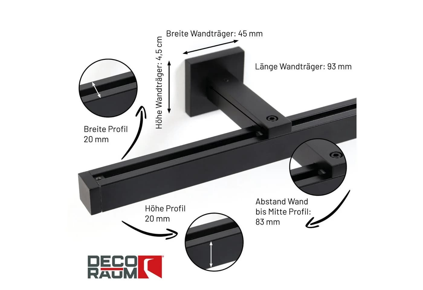 Deco-Raum Gardinenschiene Cube 20x20mm eckig Aluminium 1-läufig
