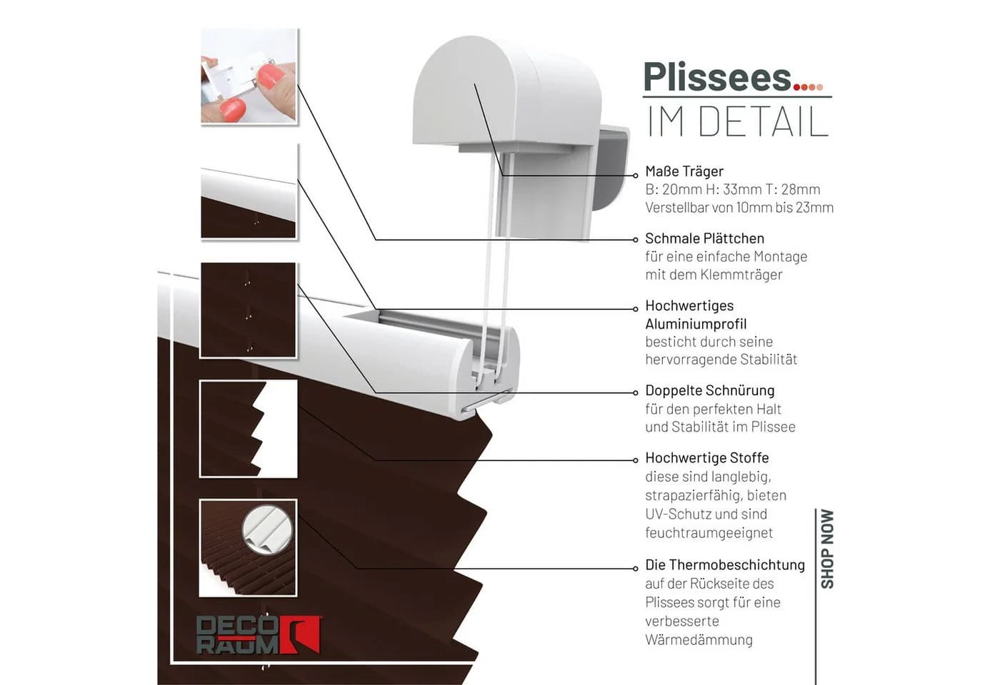 Deco-Raum Plissee Thermo Basic Abdunkelnd Braun Klemmfix - Bild 3