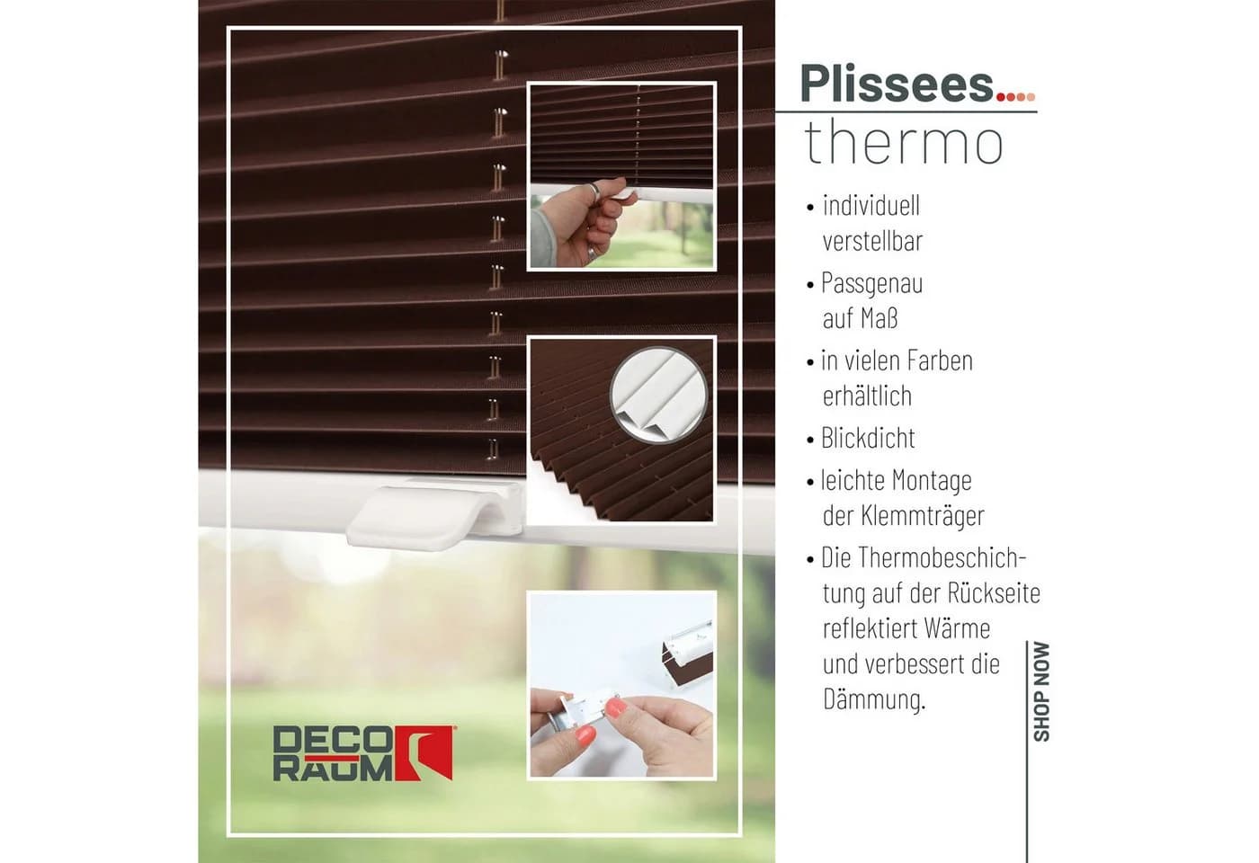 Deco-Raum Plissee Thermo Basic Abdunkelnd Braun Klemmfix - Bild 4