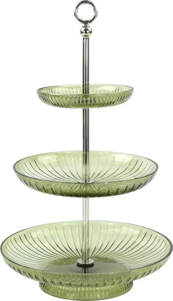 FURNARO Dekoetagere 3-stufig Grün Glas Metall
