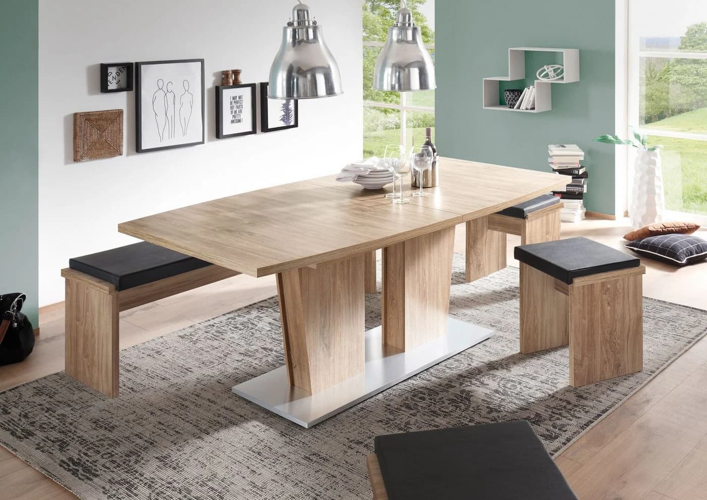 FURNARO Esstisch Table Dance Stirling Oak Edelstahloptik Modern