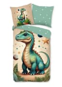 JACK Kinderbettwäsche 135x200cm Dinosaurier Sterne Grün Flanell Bild 2