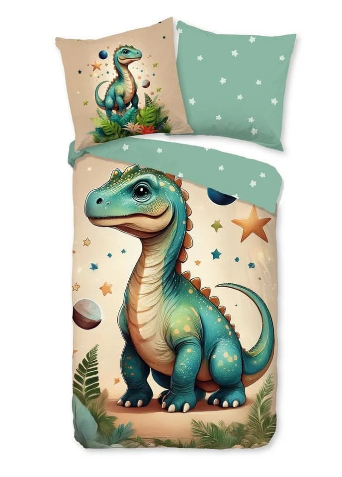 JACK Kinderbettwäsche 135x200cm Dinosaurier Sterne Grün Flanell - Bild 2