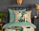 JACK Kinderbettwäsche 135x200cm Dinosaurier Sterne Grün Flanell Bild 3