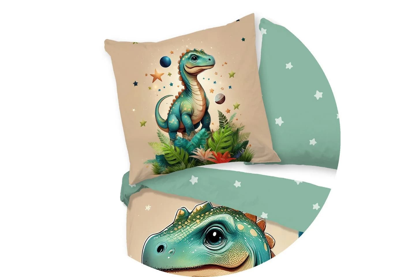 JACK Kinderbettwäsche 135x200cm Dinosaurier Sterne Grün Flanell - Bild 5