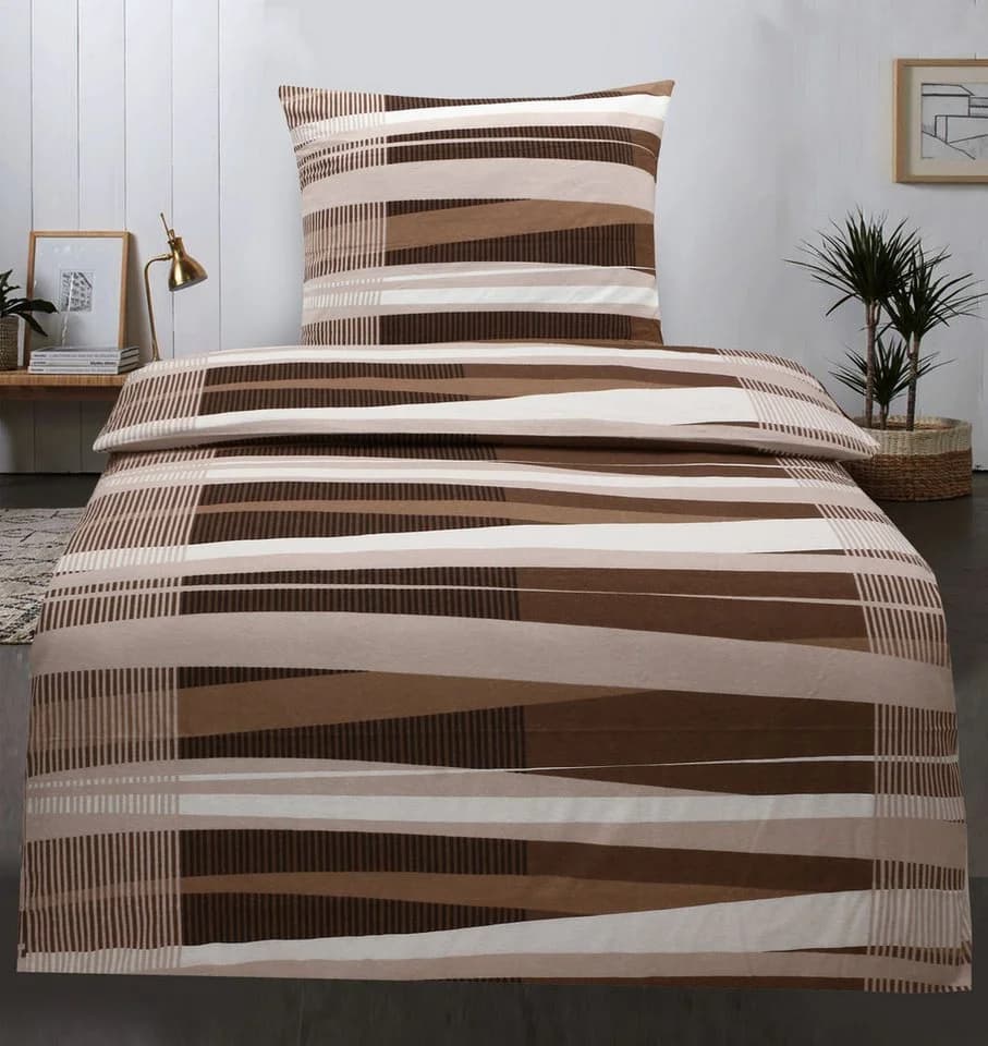 JACK Bettwäsche 135x200cm Streifenwelt Braun Creme Biber 2-teilig