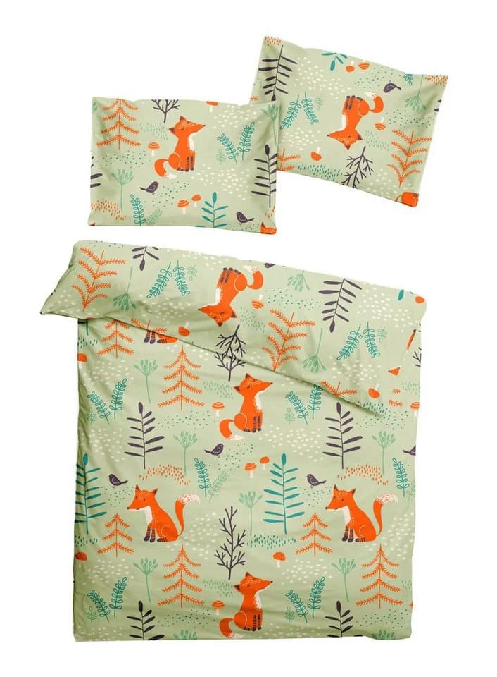 JACK Babybettwäsche 100x135cm Fuchs Wald Natur Grün, 2-teilig, mit Reißverschluss - Bild 2