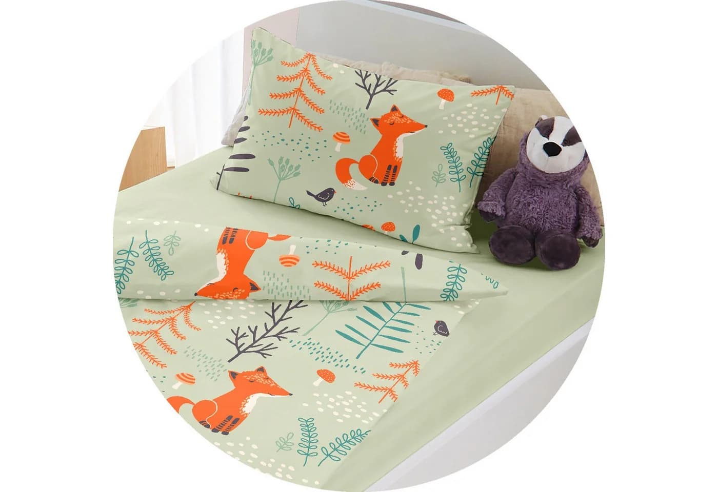 JACK Babybettwäsche 100x135cm Fuchs Wald Natur Grün, 2-teilig, mit Reißverschluss - Bild 4