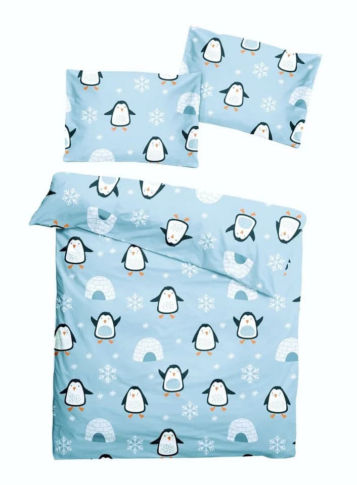 JACK Babybettwäsche 100x135cm Pinguin Iglu Nordpol Blau, 2-teilig, mit Reißverschluss - Bild 2