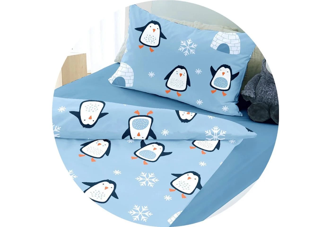 JACK Babybettwäsche 100x135cm Pinguin Iglu Nordpol Blau, 2-teilig, mit Reißverschluss - Bild 4