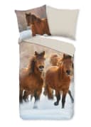 JACK Wendebettwäsche 135x200cm Flanell Pferde Leben Braun/Weiß Bild 2