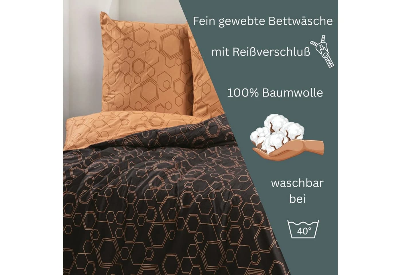 Leonado Vicenti Bettwäsche 100% Baumwolle Hexagon Braun/Schwarz - Bild 4