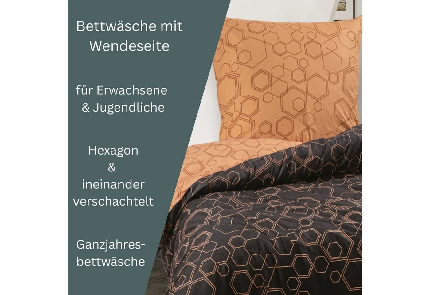 Leonado Vicenti Bettwäsche 100% Baumwolle Hexagon Braun/Schwarz - Bild 5