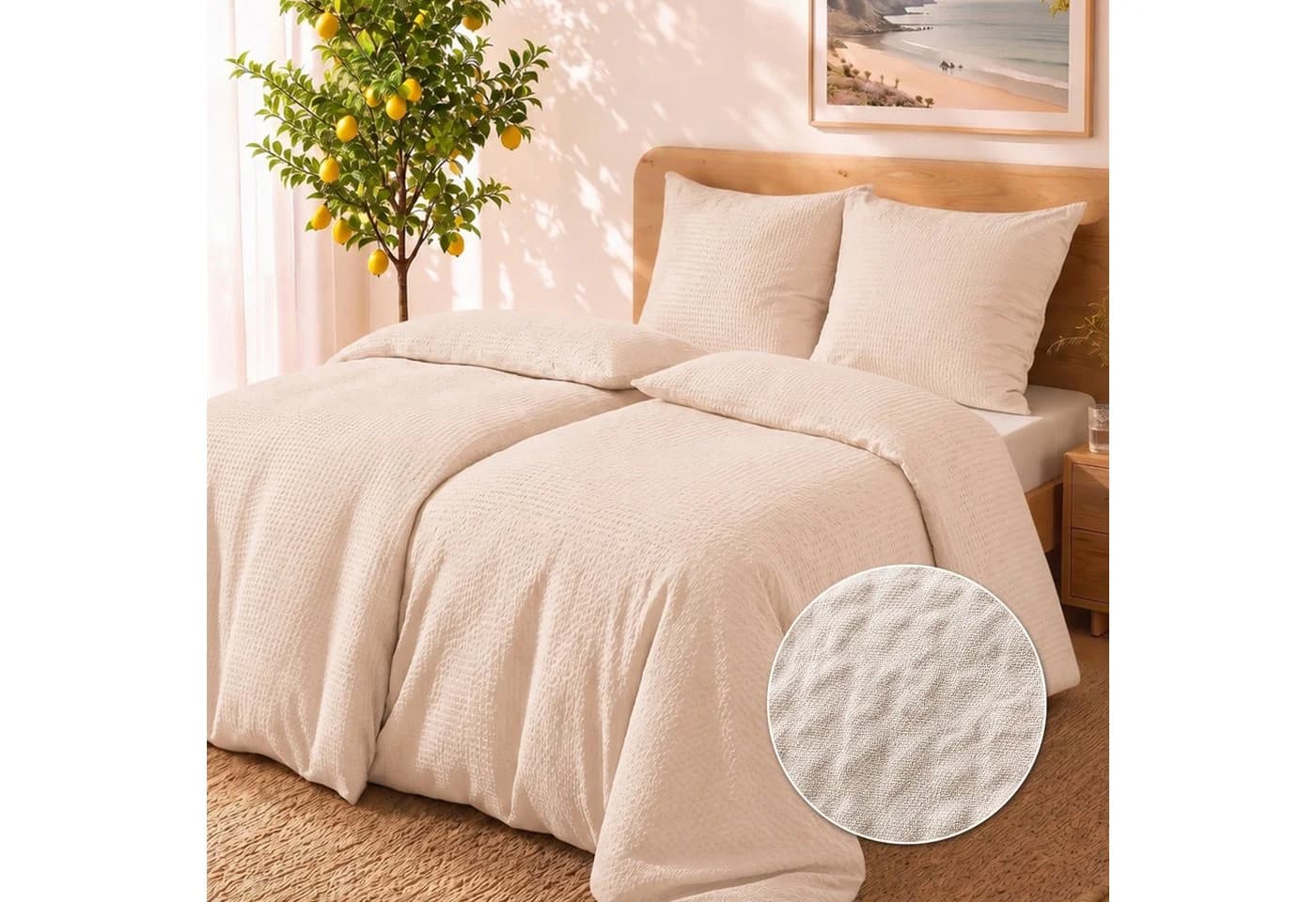Malika Mikrofaser Bettwäsche Set Beige Seersucker 2-teilig - Bild 2
