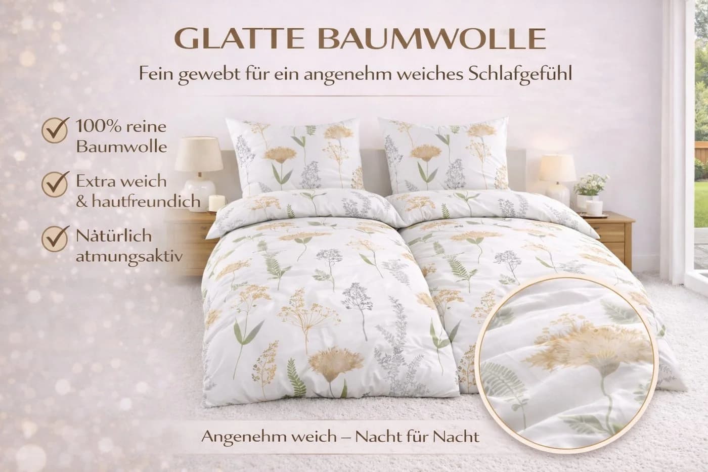 Kuscheli Bettwäsche 4-teilig Baumwolle Floral Natural Garden - Bild 4