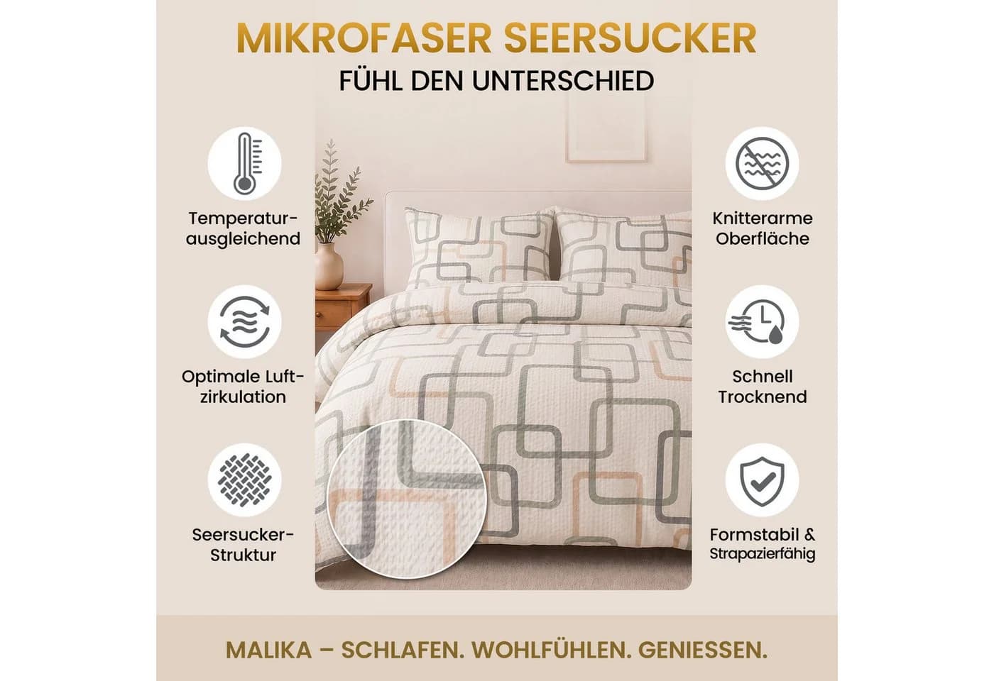 Malika Bettwäsche 100% Mikrofaser Seersucker Weiß - Bild 3