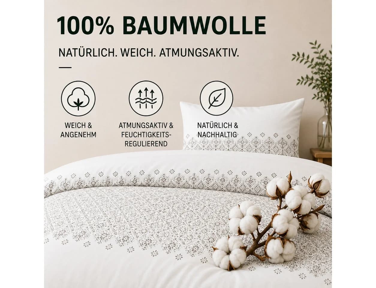 Malika Bettwäsche Grau 135x200 + 80x80 cm 100% Baumwolle Modern - Bild 4