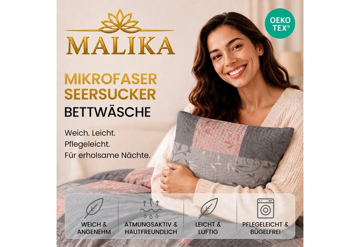 Malika Bettwäsche 4-teilig Ranke-Rose Mikrofaser Allergikergeeignet - Bild 4