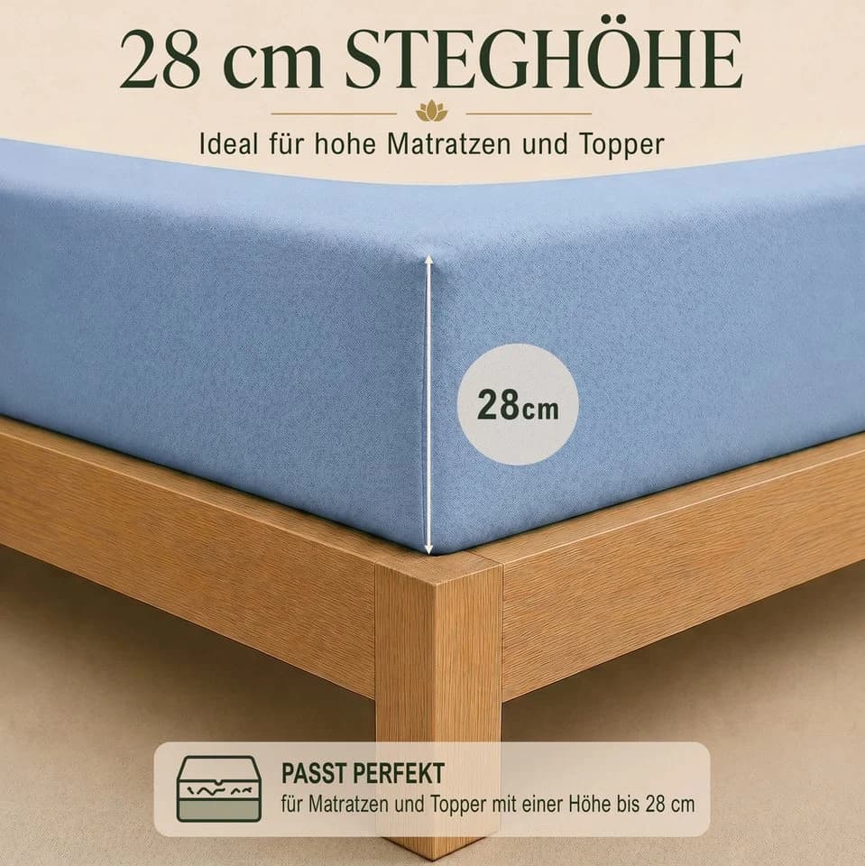 Malika Spannbettlaken Blau 100% Baumwolle Jersey Gummizug - Bild 5