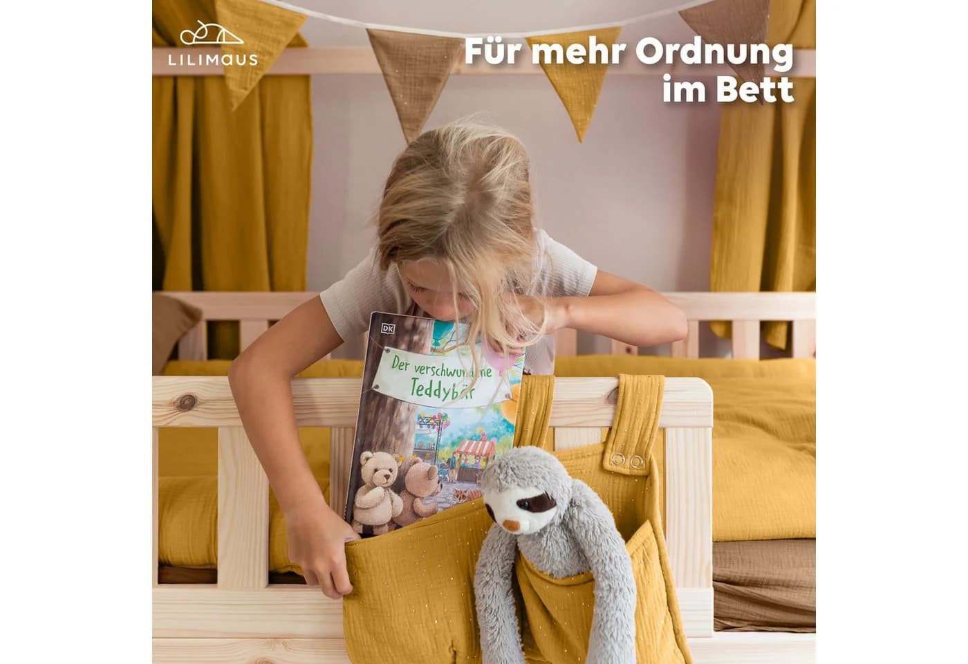 lilimaus Betttasche Organizer für Kinderbett Gelb