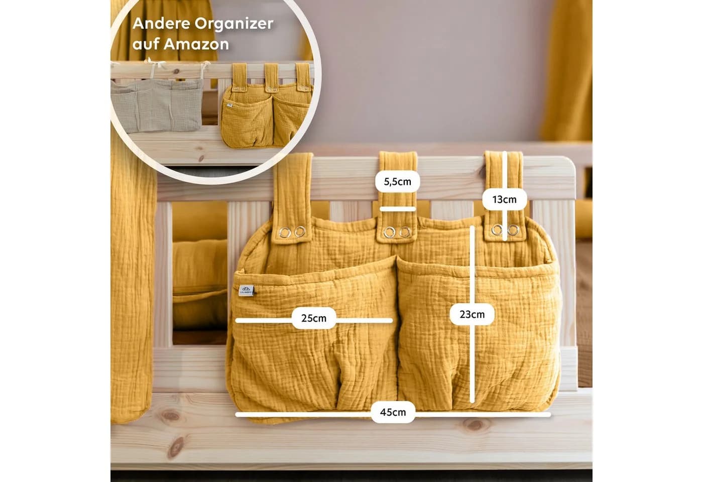 lilimaus Betttasche Organizer für Kinderbett Gelb - Bild 4