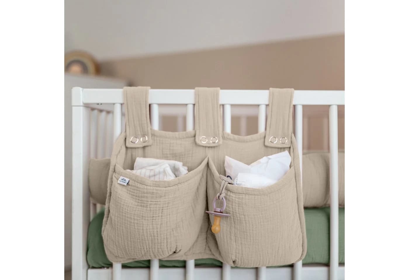 lilimaus Betttasche Kinderbett Aufbewahrung Beige Musselin - Bild 2