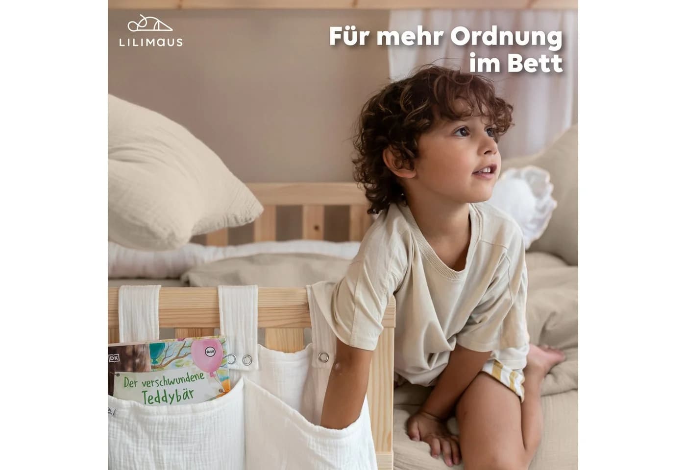 lilimaus Betttasche Bett-Organizer Weiß für Kinderbett