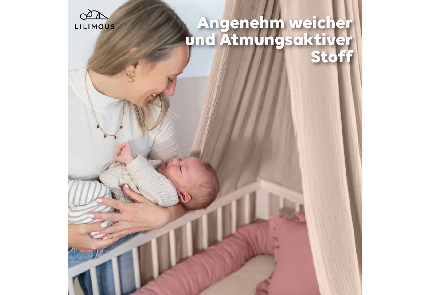 lilimaus Nestchenschlange Babybett aus Musselin Baumwolle Rosa - Bild 3