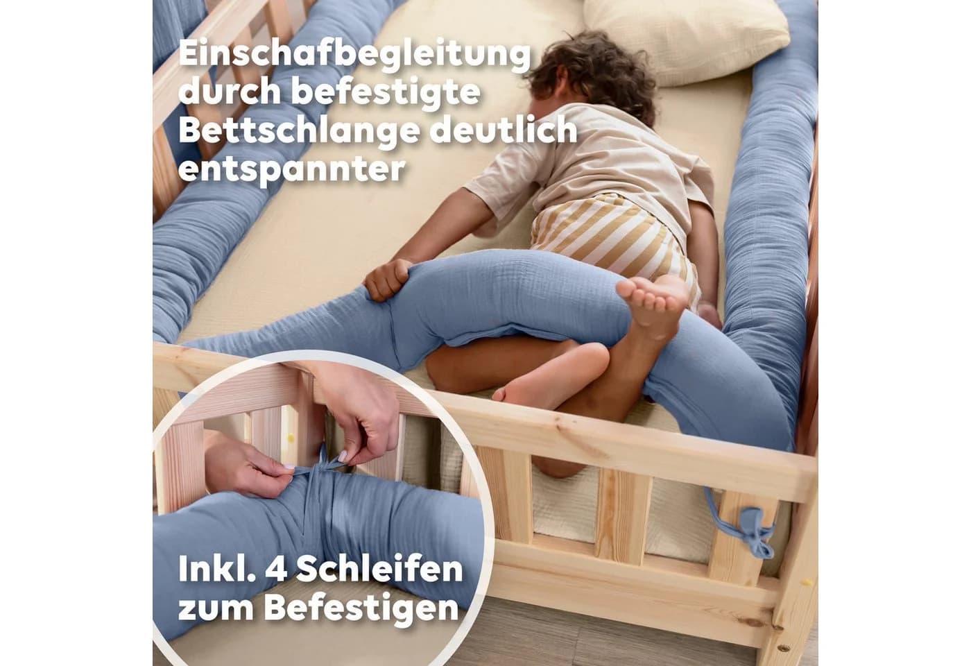 lilimaus Bettschlange Babybett aus Musselin Baumwolle Blau - Bild 5
