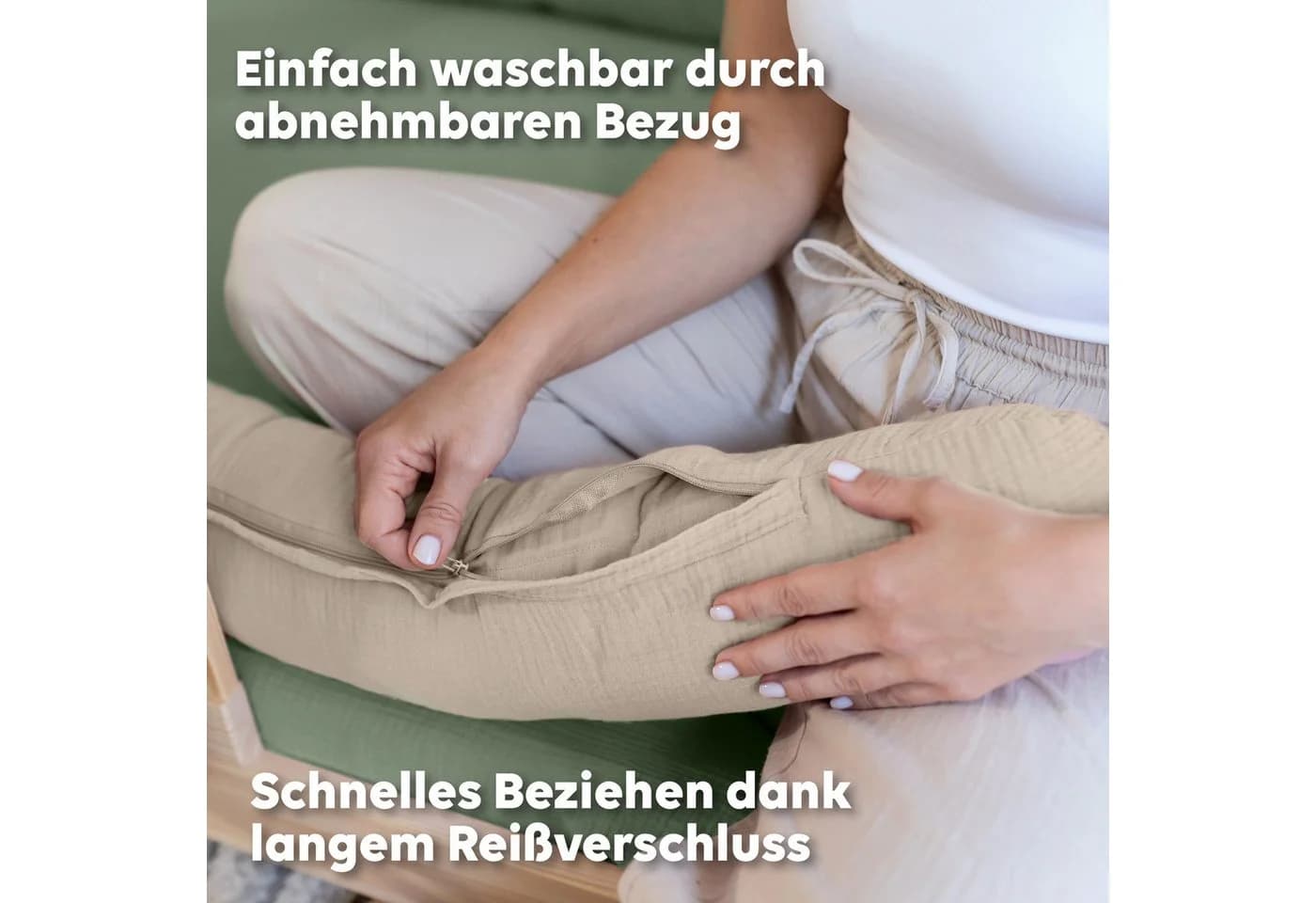 lilimaus Bettschlange Babybett aus Musselin Baumwolle Hellbeige - Bild 4