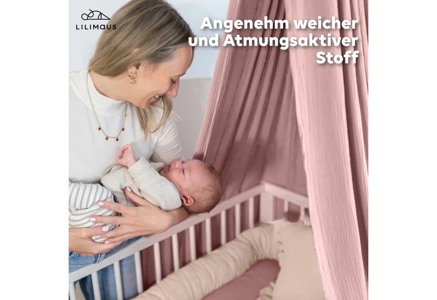 lilimaus Bettschlange Babybett aus Musselin Baumwolle Rosa - Bild 3