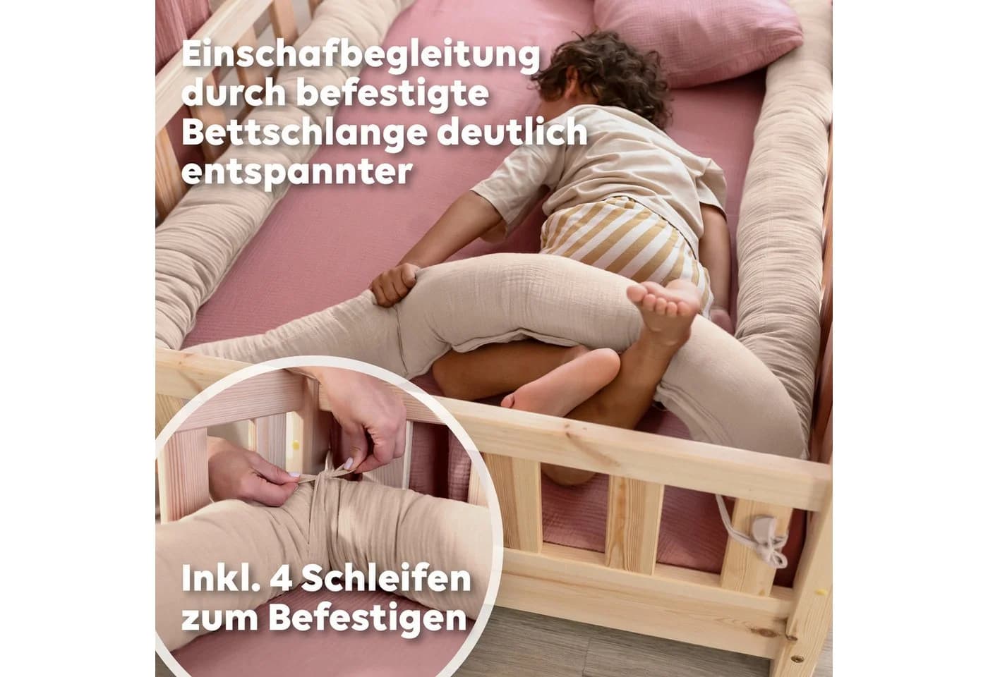 lilimaus Bettschlange Babybett aus Musselin Baumwolle Rosa - Bild 5