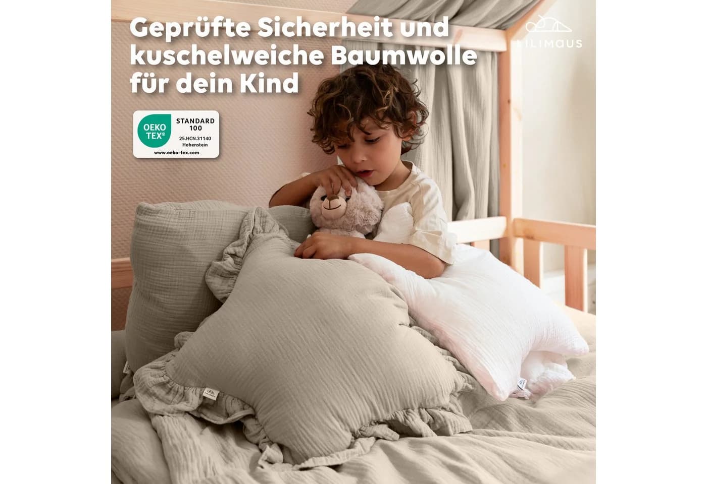 lilimaus Dekokissen Herz & Stern Musselin-Baumwolle Weiß - Bild 3